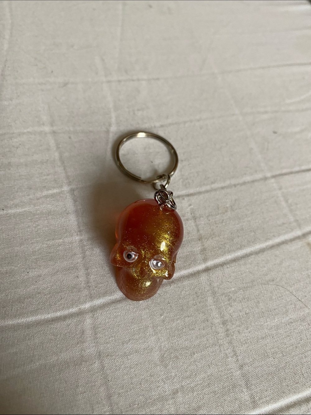 Gold-Orange Resin Skull Keychain Key & Card Holder